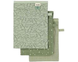 Trixie baby washandjes groen 3-pack - zachte tetra Daring Dino.