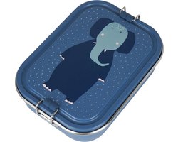 Trixie Brooddoos groot - Mrs. Elephant - RSV Lunchbox voor kinderen - Makkelijk te openen Broodtrommel - 2 vakken - Blauw