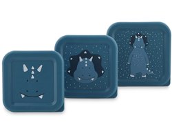 Trixie Set van 3 snackdoosjes – Mr. Triceratops – 3-delige Snackbox – Makkelijk te openen – Ideaal voor kinderen - Blauw