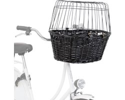 Trixie - Wilgen Fietsmand - Voorop - Met Kussen En Kap - Zwart - 50X35X41 cm