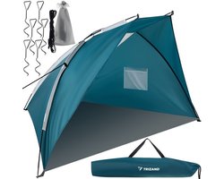 Trizand Beachshelter strandtent/windscherm - blauw - 220 x 120 cm - zon en windbescherming voor kinderen en volwassene