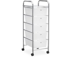 Trolley GINA, chroom/wit - Trolley met 5 transparante laden, chroomkleurig metalen frame op wieltjes, kapperswagen, badkamermeubel, cosmetica-opslag - hoofdafbeelding