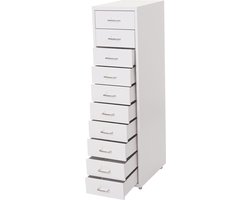 Trolley kast Boston T851, stalen ladekast, 110x28x41cm 10 laden ~ wit
