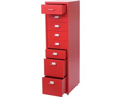 Trolley kast Boston T851, stalen ladekast, 110x28x41cm 8 laden ~ rood