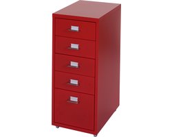 Trolley kast Boston T851, stalen ladekast, 69x28x41cm 5 laden ~ rood