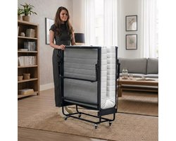 Troonz® Logeerbed Livorno 90x200 cm – Opklapbed 1 persoons - Vouwbed met Matras - Plooibed - Eenpersoonsbed - Met beschermhoes