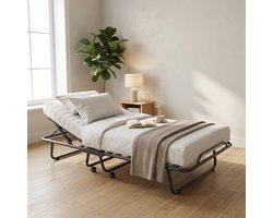 Troonz® Logeerbed Napoli 90x200 cm – Vouwbed met Matras - Opklapbed 1 persoons - Handmatig Verstelbaar Hoofdeind - Met beschermhoes