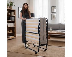 Troonz® Logeerbed One Deluxe 90x200 cm – Opklapbed 1 persoons - Vouwbed met Matras - Plooibed - Eenpersoonsbed - Met beschermhoes