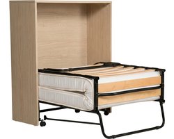 Troonz Matera Opklapbed Bedkast 80x190 cm - Logeerbed Dressoir - Kleur Hout - Eenpersoonsbed - Opklapbed 1 persoons met ombouw