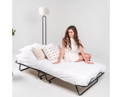 Troonz Opklapbed Verona 90x200 cm – Logeerbed Eenpersoonsbed | Vouwbed met Ergonomisch Matras & Lattenbodem | Incl. Beschermhoes