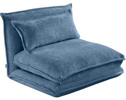 Troonz Slaapstoel Lodi Blauw – Inklapbare Slaapbank – Slaapfauteuil 1 Persoon – Verstelbare Rugleuning