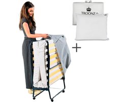 Troonz® Vouwbed Deluxe 90x200 cm – Eenpersoons Opklapbed Inklapbaar Logeerbed Inclusief Hoofdkussen – Opvouwbaar Logeermatras – Inclusief Matras – 30 Dagen Proefslapen - Lattenbodem - Incl. Wielen