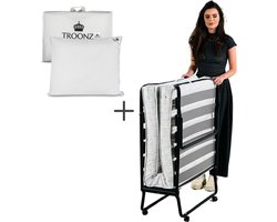 Troonz® Vouwbed Morena Royal | 90 x 200 cm | Logeerbed + Hoofdkussen | Luxe Matras | Opklapbed Eenpersoonsbed | Logeermatras Opvouwbaar | 30 dagen proefslapen