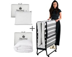 Troonz® Vouwbed Morena Royal | 90 x 200 cm | Logeerbed inclusief Hoofdkussen en Enkel Dekbed | Luxe Matras | Opklapbed Eenpersoonsbed | Logeermatras Opvouwbaar | 30 dagen proefslapen