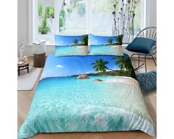 Tropisch Dekbedovertrek Strand Zeethema - Zacht & Ademend Beddengoed Set met Palmbomen - Inclusief Kussenslopen