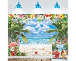 Tropische Achtergrond voor Aloha Luau Feestdecoraties met Palm Bomen en Oceaan - 208x149cm