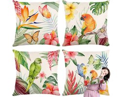 Tropische Bloemen Kussenhoezen 45 x 45 cm – Decoratieve Kussens voor Buiten, Sofa en Tuin, Waterafstotende Polyester Kussens voor Buitenruimte