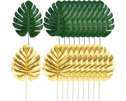 Tropische Kunstbladeren met Stengels voor Feestdecoratie - Gouden Jungle Blad, Hawaiiaanse Stijl, Baby Shower, Bruiloft - Set van 20