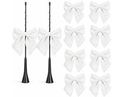 Trouwauto antenne strikjes - 10x stuks - wit - 12 x 13 cm - bruiloft decoratie