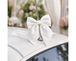 Trouwauto antenne strikjes - 2x stuks - wit - 12 x 13 cm - bruiloft decoratie
