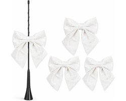 Trouwauto antenne strikjes - 4x stuks - wit - 12 x 13 cm - bruiloft decoratie