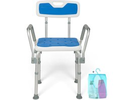 Truesafe Douchestoel met afneembare rug- en armleuning - Douchekruk - Badkamer Stoel - Antislip - Verstelbare Hoogte - Max 130 Kg + Douchezak