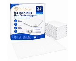 TrueStone Incontinentie Bed Onderleggers 60 x 90 cm – 25 Stuks - Absorberende Wegwerp Onderleggers - Wit- Voor Bed, Stoel, Rolstoel, Huisdieren en Verzorging