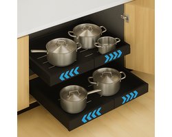 Trust Gearz® - Schuiflade- Keukenlade Kast Organizer- Telescopische - Opberglades - Binnenlade Keuken -Gootsteenkast/Lade Organizer - Uittrekbaar en Verstelbaar (31 - 52 cm) - Zwart