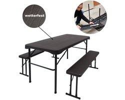 TRUTZHOLM - 3-delige biertentset - 107 cm - Opvouwbaar - Grijs - Balkonset - Tuinset - Picknickset - Compact - 1 tafel - 2 banken