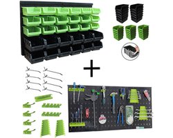 TRUTZHOLM Wandplank Stapelboxen & Gereedschaphouder Set - 52-delig - Modulair Magazijnbakken Rek - Wandborden Haakset