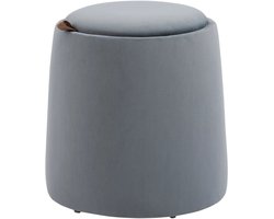 TRUUSK 2-in-1 Ottoman Ronde Zitkruk - Grijze Fluweel Look - Opbergruimte - Afneembaar Deksel - Ø44cm x 47,5cm - Bijzettafel