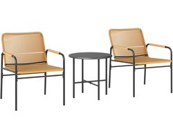 TRUUSK 3-delige Rattan Bistroset - 2 Tuinstoelen en Salontafel - Balkonmeubelset - Staal - Geel - Voor Tuin en Terras