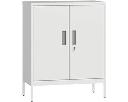 TRUUSK Afsluitbare Stalen Kast met 2 Deuren - Verstelbare Planken - Voor Thuiskantoor en Garage - Wit