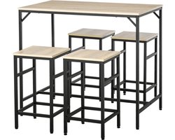 TRUUSK Bartafelset met 4 Barkrukken - 5-delige Tafelset - Staal Eiken - Voor Gezellige Avonden - Modern Design