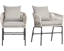 TRUUSK Boho Patio Stoel Set Van 2 - Comfortabele Zitschaal - Wasbare Zitkussens - Metalen Frame - Grijs/Beige