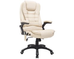 TRUUSK Bureaustoel Met Massage- en Warmtefunctie - Hoogte Verstelbaar - Kantelfunctie - Creme Wit + Zwart