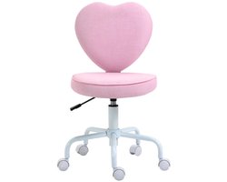 TRUUSK Directiestoel voor Jongere Gebruikers - Roze Hartvormige Bekleding - Zithoogteverstelling - Linnen Stof - 40 x 50 x 79-89