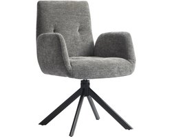 TRUUSK Draaibare Loungestoel met Armleuning - Wol-Leinenlook - Moderne Gestoffeerde Stoel met Knoopstiksels - Stalen Poten - Voor