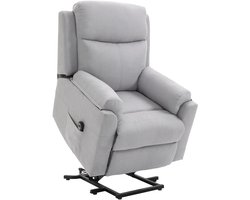 TRUUSK Elektrische Sta-op Stoel met Ligfunctie - Voor Senioren - Linnen-touch Lichtgrijs - 83 x 89 x 102 cm - Comfortabele Sta-op