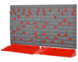 TRUUSK Geperforeerde Gereedschapswand - 54-delig - Voor Werkplaatsopslag - Hakenset - PP Grijs + Rood - 95,5 x 23 x 53,5 cm -