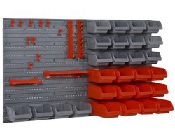 TRUUSK Gereedschapsbord 44 Delig - Met Stapelbakken - Afmetingen 63,5 x 22,5 x 95,5 cm - Kunststof - Grijs en Rood - Handig