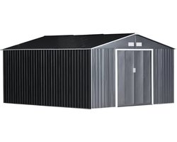 TRUUSK Gereedschapsschuur Met Fundering Tuinhuis Tuinhuis Metaal Antraciet Grijs 340 X 386 X 200 Cm