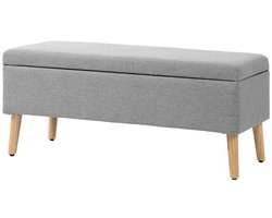 TRUUSK Gestoffeerde Bank Met Opbergruimte - Linnenlook Bekleding - Rubberhouten Poten - Tot 120 Kg - Grijs - 110x39x45cm
