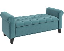 TRUUSK Gestoffeerde Bank met Opslagruimte - Fluweel Look - Halbank voor Slaapkamer - Belastbaar tot 120 kg - Groen - 126 x 48,5 x