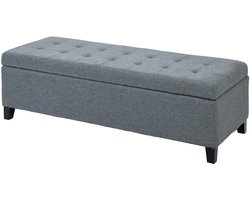 TRUUSK Gestoffeerde Zitbank met Opbergruimte - Bedbank in Linnenlook - Grijs - Voor Woonkamer en Slaapkamer