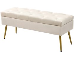 TRUUSK Gestoffeerde Zitbank Met Opbergruimte - Fluweeluitstraling - Metalen Frame - Voor Hal, Slaapkamer en Woonkamer - 102 x 35