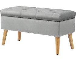 TRUUSK Gestoffeerde Zitbank met Opbergruimte - Fluwelen Look - Rubberhout - Voor Hal Slaapkamer Woonkamer - Grijs - 102 x 35 x 43