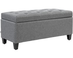 TRUUSK Gestoffeerde Zitbank Met Opbergruimte - Kistbank voor Hal, Slaapkamer en Woonkamer - Linnenachtig Polyester - Rubberhout -