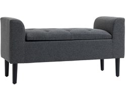 TRUUSK Gestoffeerde Zitbank Met Opbergruimte - Linnen-Touch Donkergrijs - Belastbaar Tot 130 Kg - 116 x 44 x 58 cm - Voor Hal en