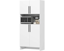 TRUUSK Hoge Keukenkast met Magnetronplank - Buffetkast met Soft-close-deur - Opbergkast Vitrinekast - 79x40x175 cm - Wit
